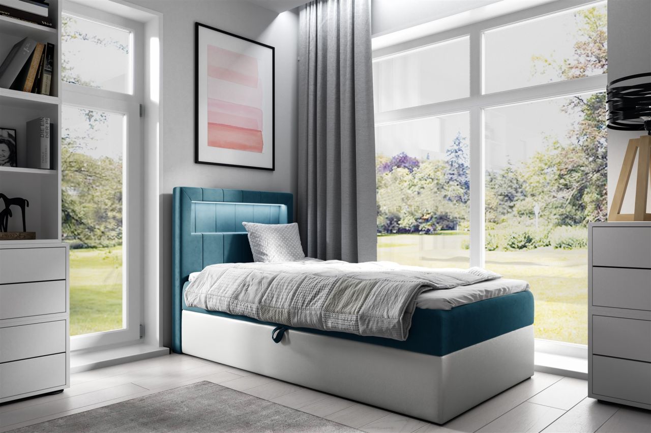 Boxspringbett Gästebett Kinderbett FABIAN Nr.1 100x200cm Weiss-Türkis