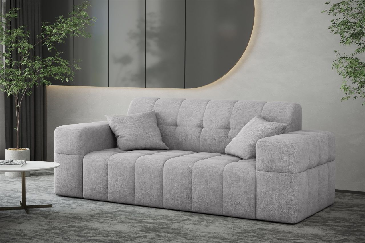 Sofa Designersofa NANCY 2-Sitzer in Stoff Perfekt Harmony Hellgrau