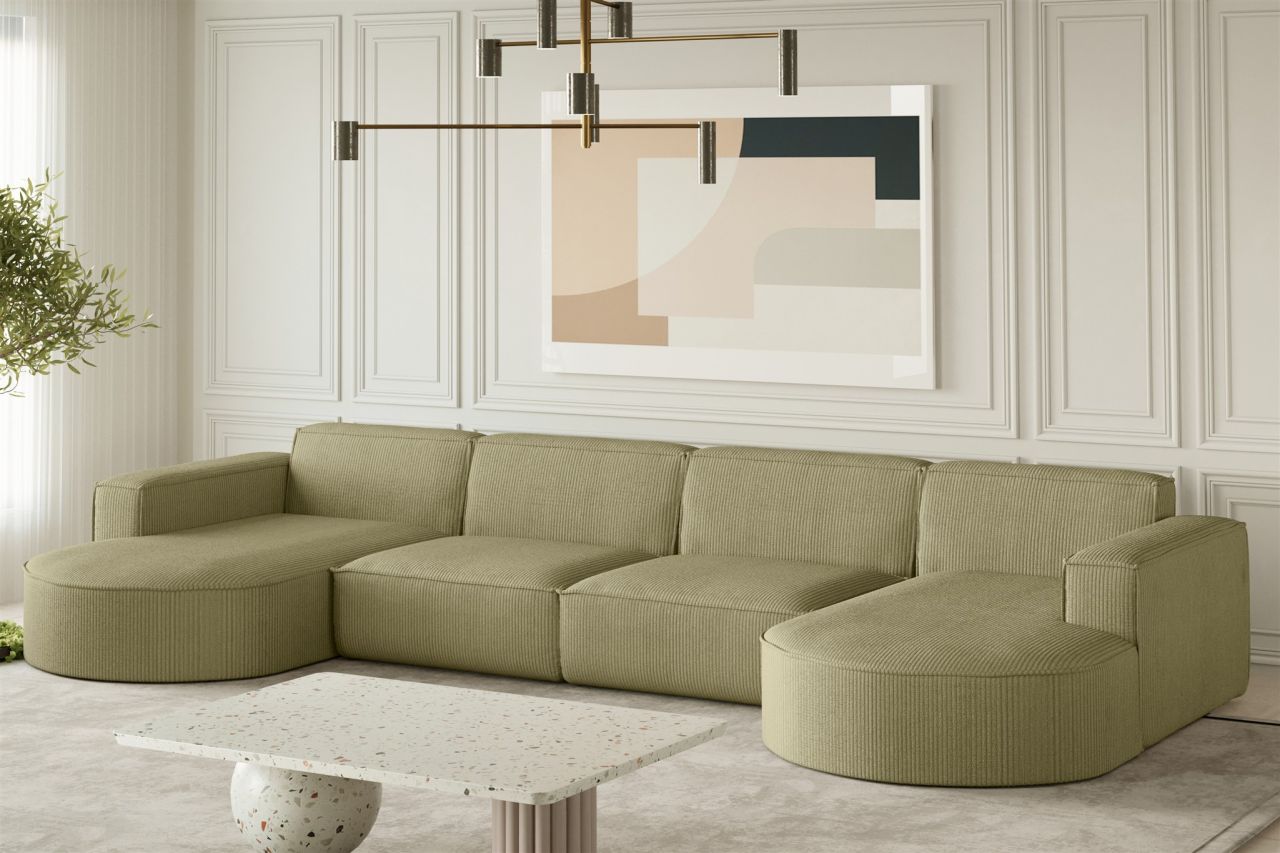 Wohnlandschaft U-Form Sofa PALMA XL in Stoff Scala Kiwi