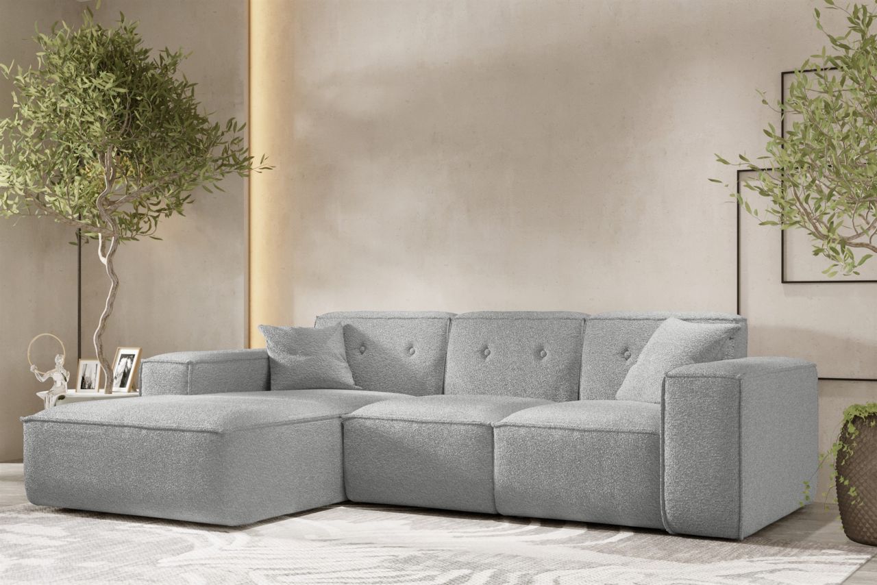 Ecksofa Designersofa CESINA Stoff Ascot Bukla Grau Ottomane Links