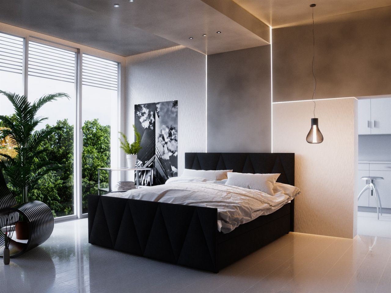 Boxspringbett Bett HUGO -Variante C- 180x200cm Schwarz inkl.Bettkasten