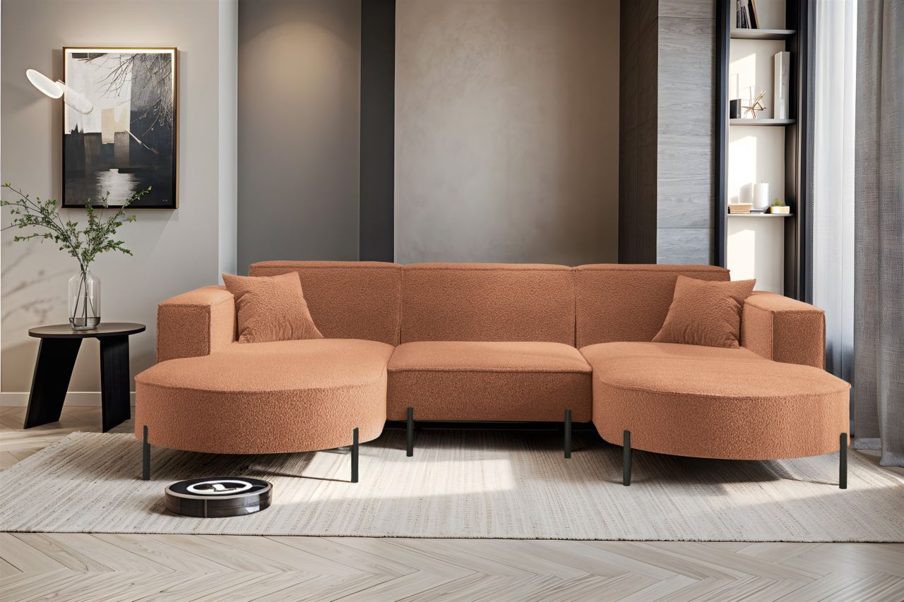 Wohnlandschaft U-Form Sofa VALENCIA in Stoff Quelle Ziegelbraun