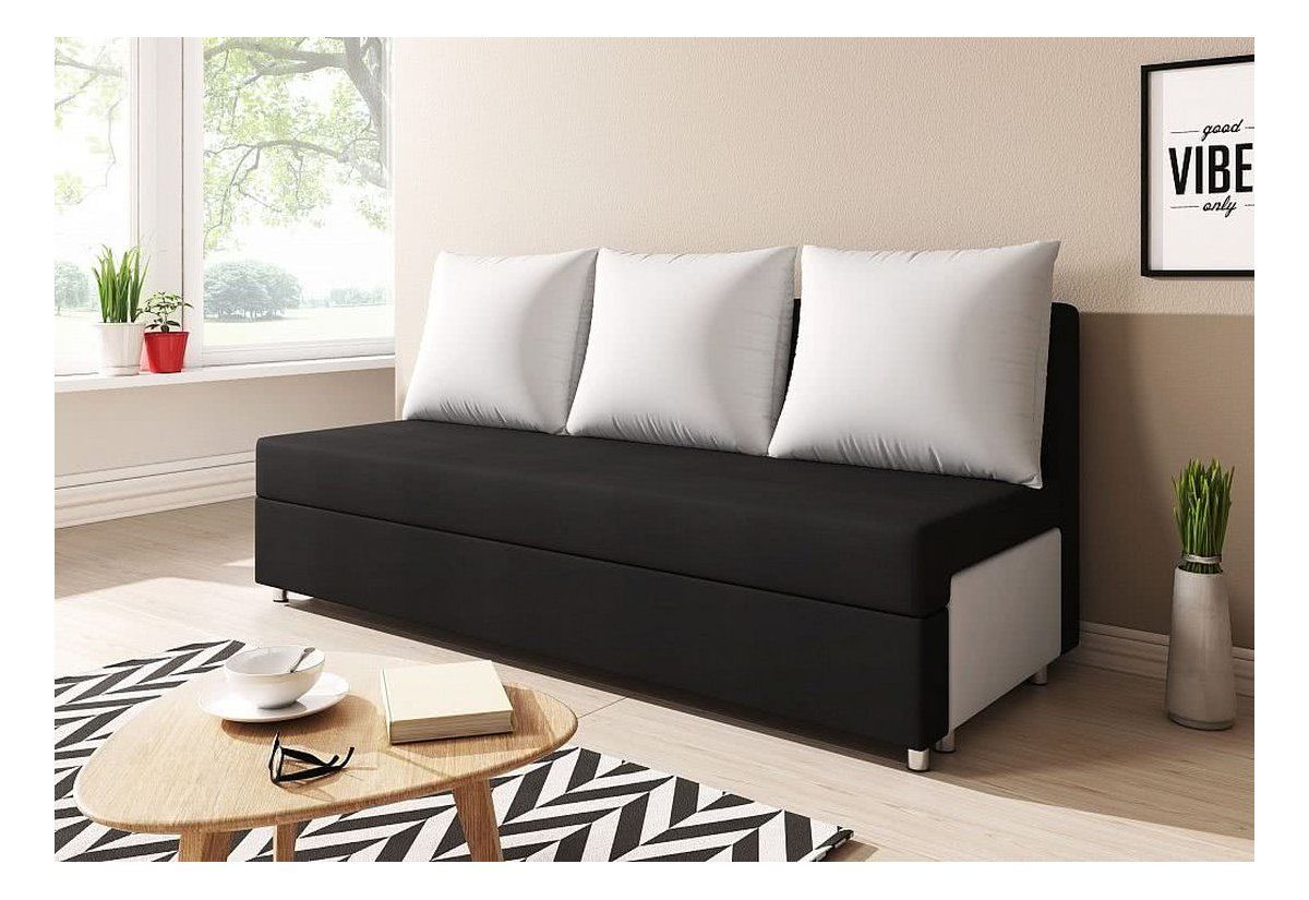 Sofa Schlafsofa inklusive Bettkasten AGNES Schwarz / Weiss