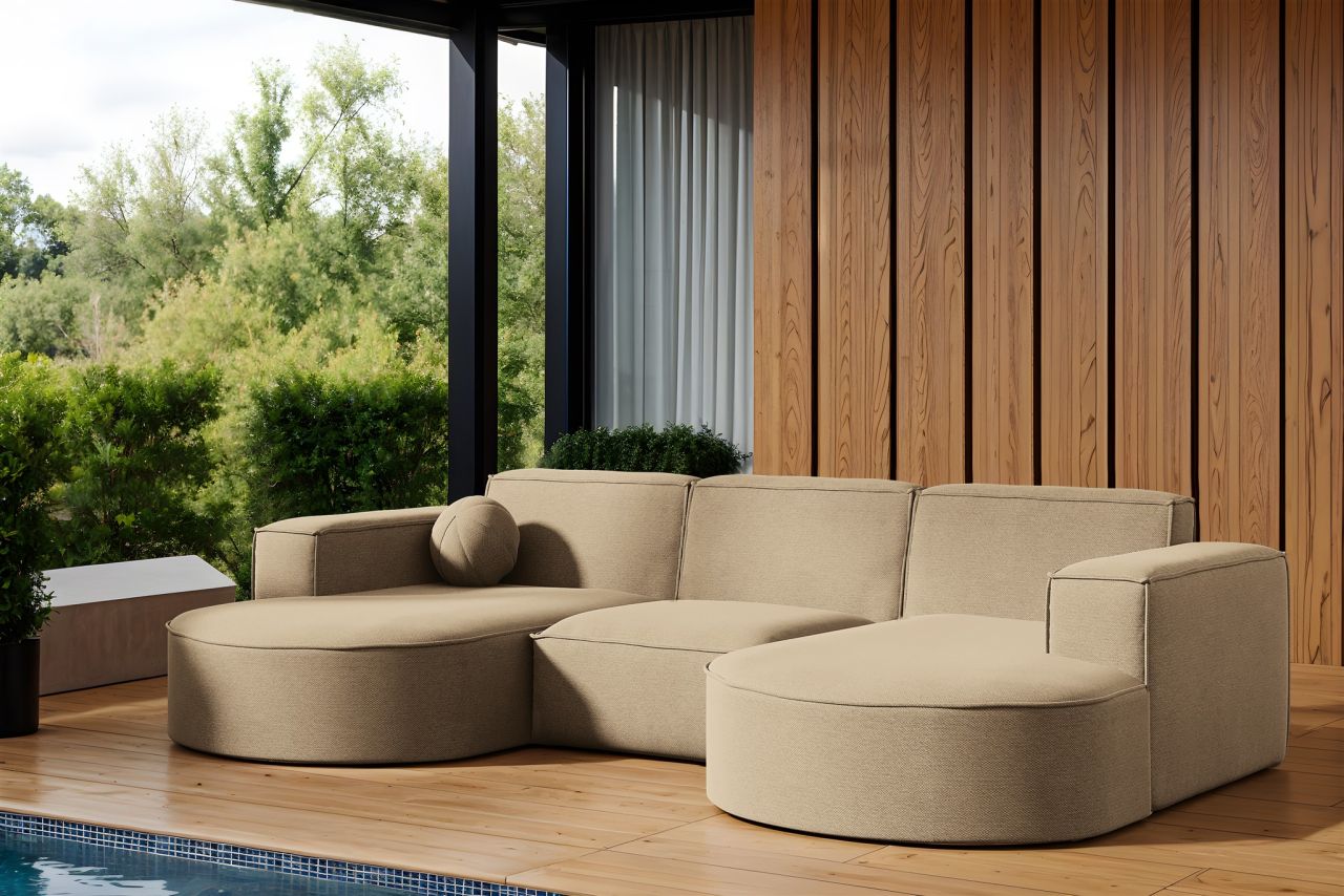Garten Ecksofa U-Form SUNDAY in wetterfester Stoff ART-N Beige