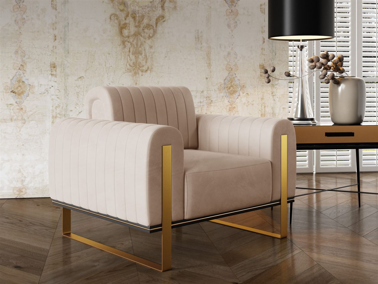 Sessel Designersessel VALERIE in Stoff Elisa Velvet Beige