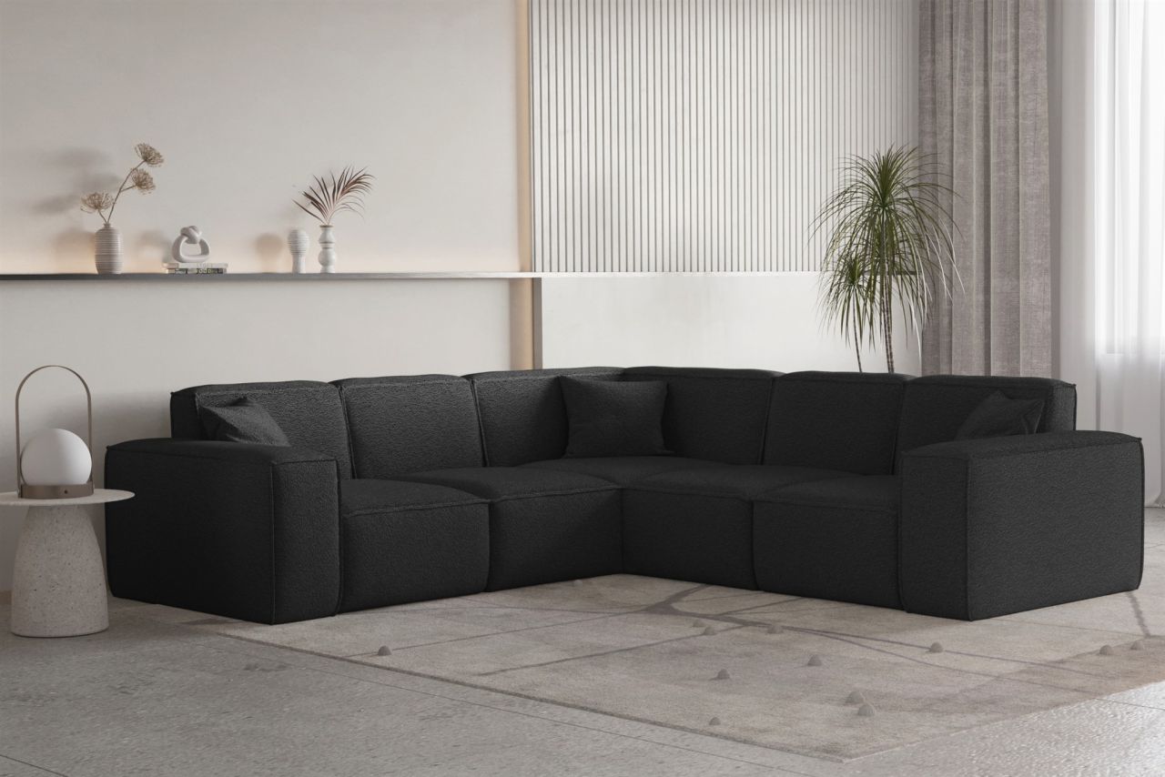 Ecksofa Designersofa CELES PREMIUM Stoff Ascot Bukla Schwarz Seite Universal