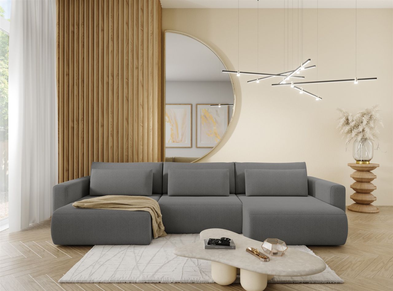 Wohnlandschaft Sofa mit Schlaffunktion CHAIRA Stoff Curio Dunkelgrau