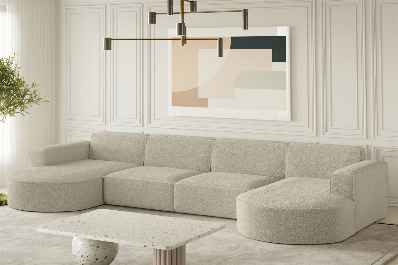 Wohnlandschaft U-Form Sofa PALMA XL in Stoff Ascot Champagne