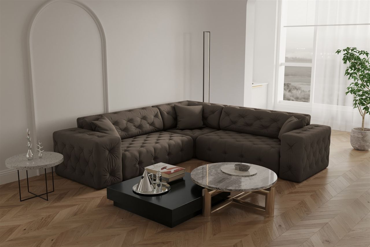 Ecksofa Designersofa CHANTAL in Stoff Opera Velvet Braun Seite Universal