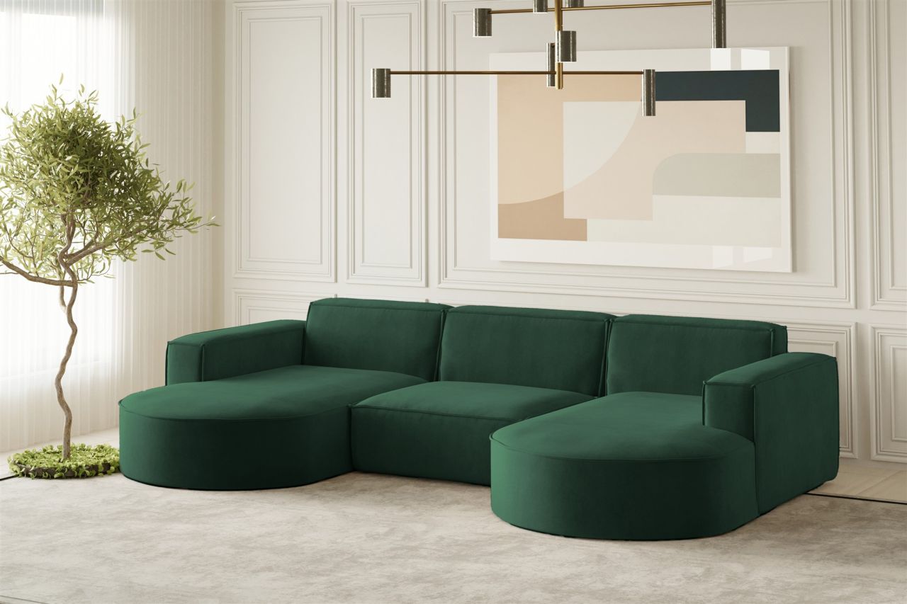 Wohnlandschaft U-Form Sofa PALMA in Stoff Noel Grün
