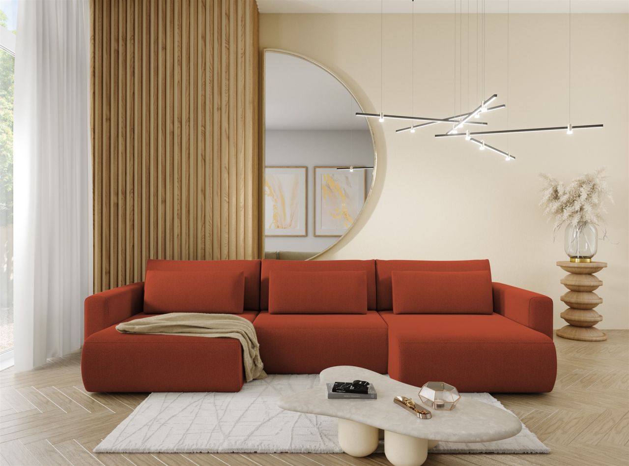 Wohnlandschaft Sofa mit Schlaffunktion CHAIRA Stoff Curio Ziegelrot