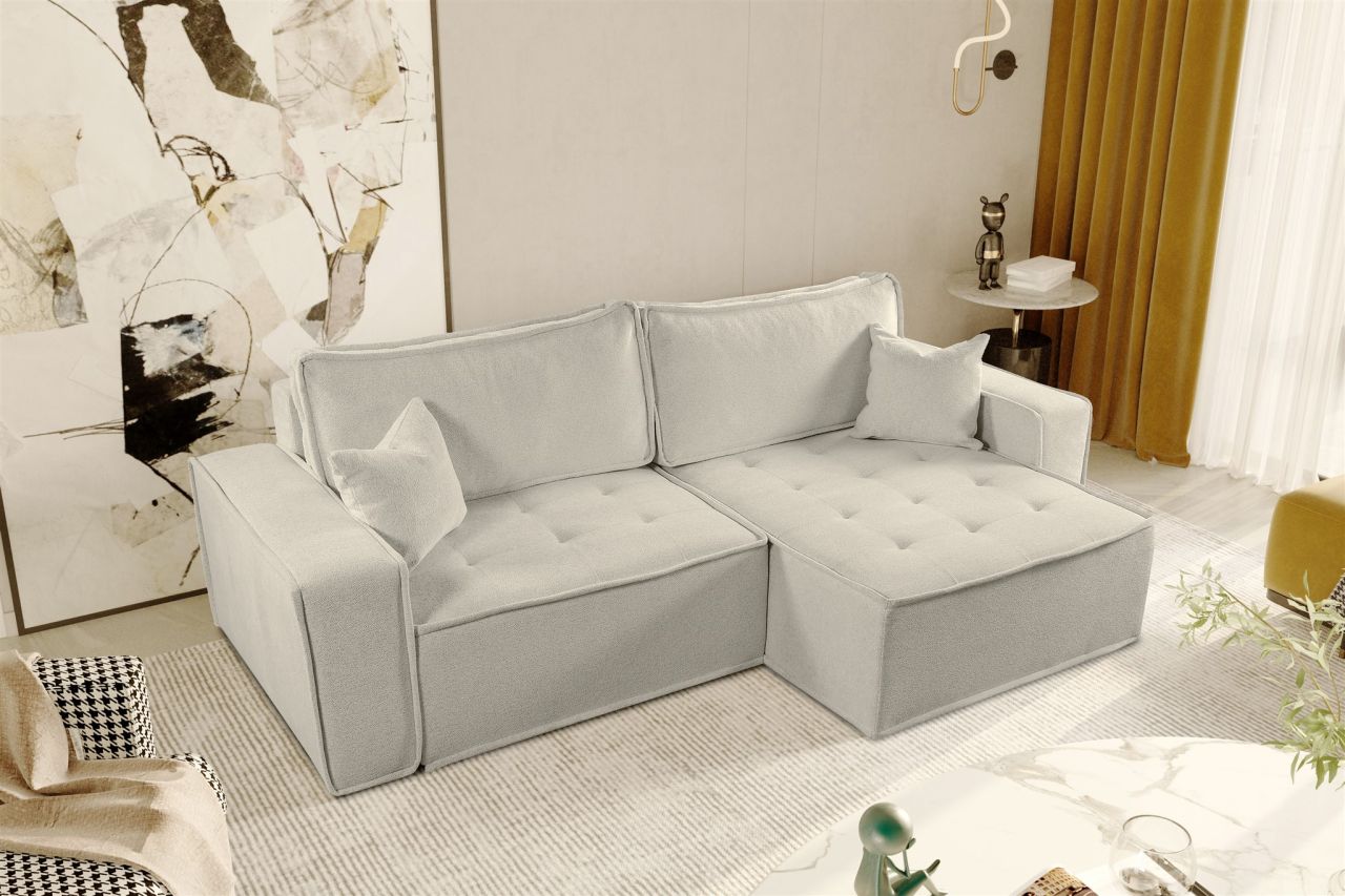 Ecksofa Schlafsofa FLOSI Stoff Raven Creme Ottomane Rechts