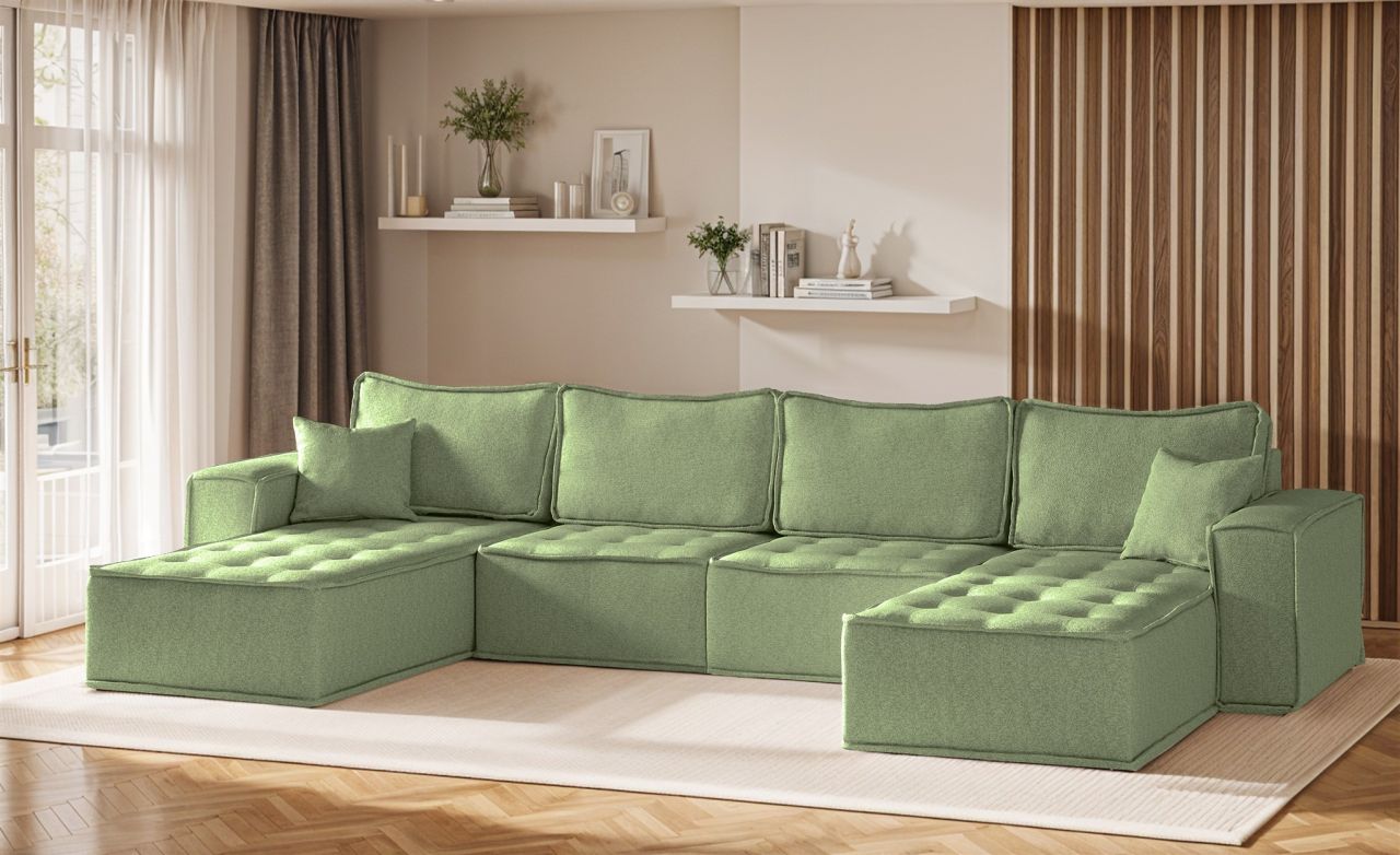 Wohnlandschaft Sofa U-Form Modulsofa-Set 4-teilig SANDE Stoff Alpine Hellgrün