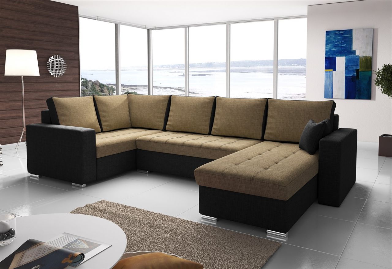 Couchgarnitur FANO mit Schlaffunktion Otto..Rechts Schwarz/ Sand