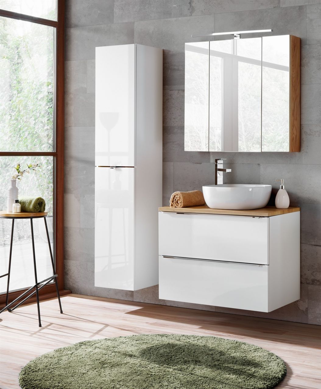 Badmöbel Set 5-tlg Badezimmerset PERUGIA Weiss inkl.Waschbecken 80cm