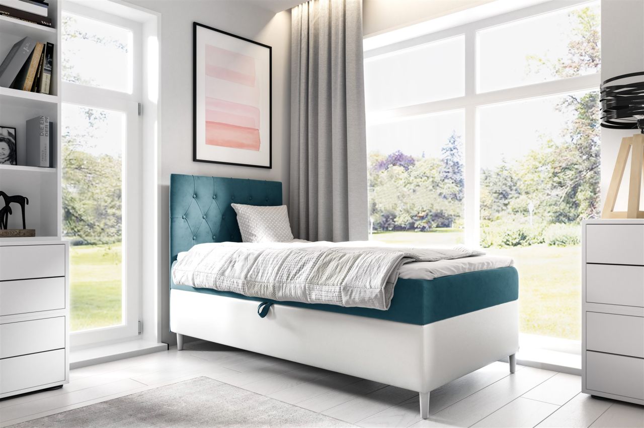 Boxspringbett Gästebett Kinderbett FINJA Nr.1 100x200cm Weiss-Türkis