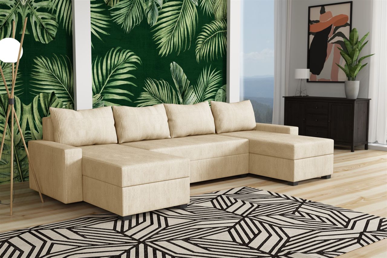 Wohnlandschaft Schlafsofa Sofa AGNETA Stoff Lincoln Beige