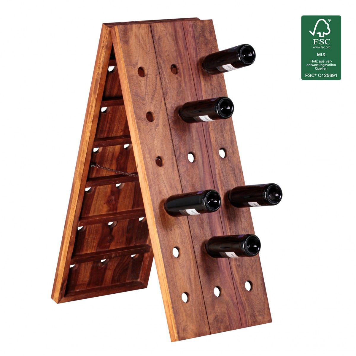 Weinregal Flaschenregal 100 cm für 36 Flaschen Massiv-Holz Sheesham