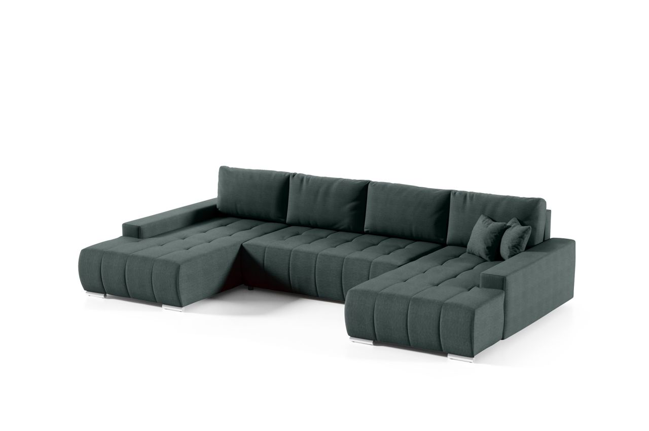 Wohnlandschaft Sofa mit Schlaffunktion VOGAR Stoff Aulla Moosgrün