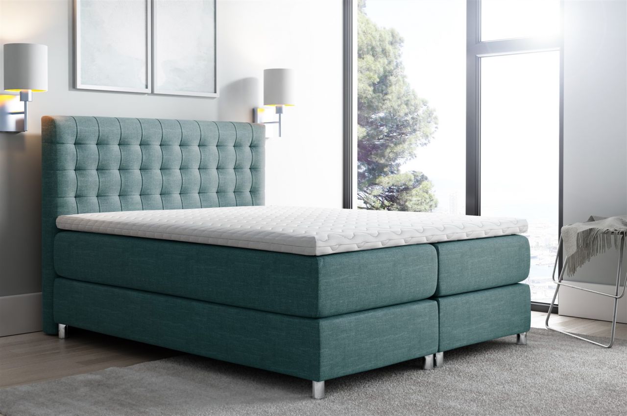 Boxspringbett Schlafzimmerbett Bett BAROS Stoff Aqua Marine 120x200cm
