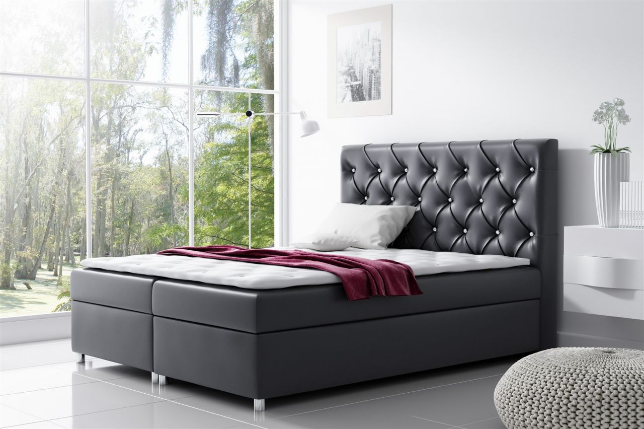 Boxspringbett Schlafzimmerbett DOLCE Kunstleder Schwarz 180x200cm