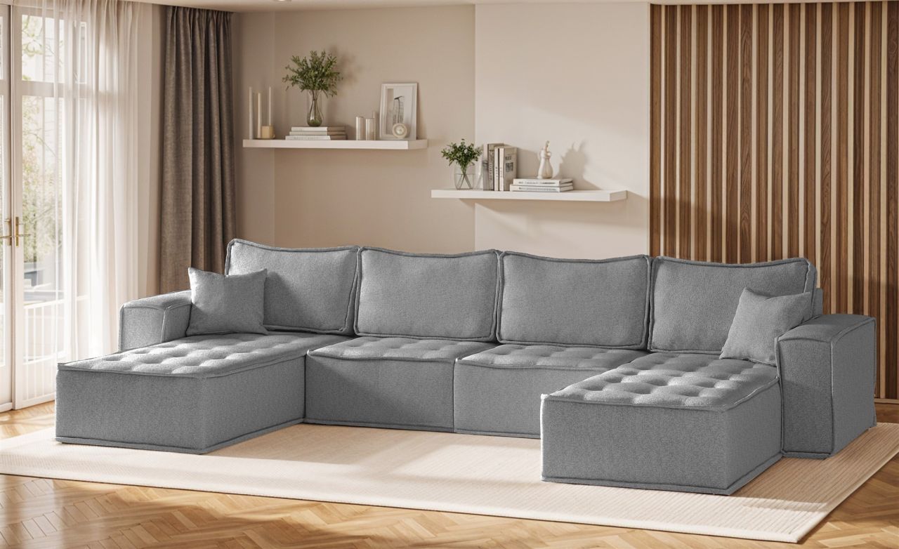 Wohnlandschaft Sofa U-Form Modulsofa-Set 4-teilig SANDE Stoff Raven Grau