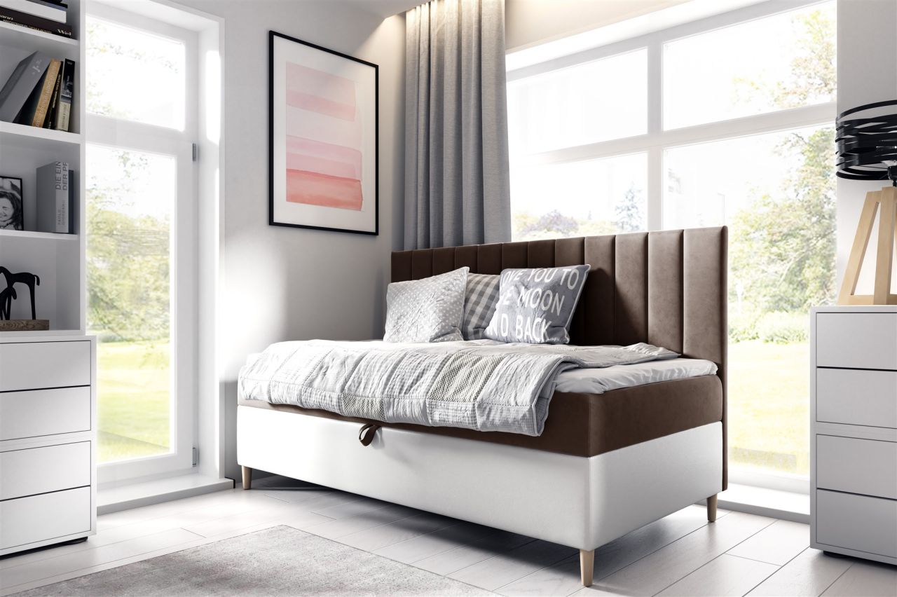 Boxspringbett Gästebett Kinderbett HELVI Nr.2 90x200cm Weiss-Braun