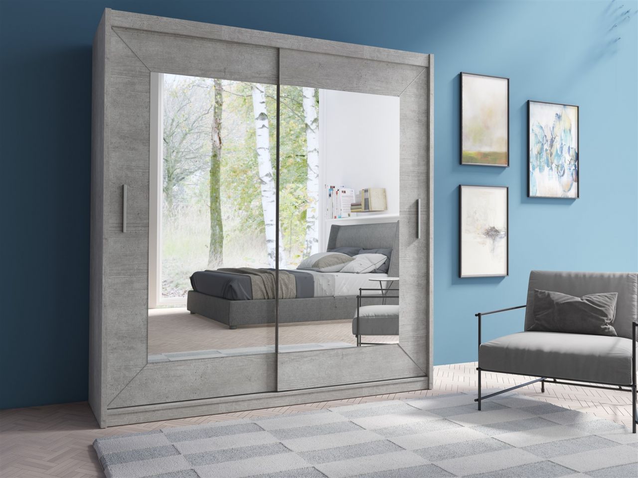 Schiebetürenschrank Schrank TORGER Betonoptik 200x215 cm