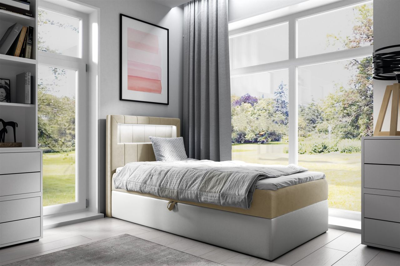 Boxspringbett Gästebett Kinderbett FABIAN Nr.1 100x200cm Weiss-Beige