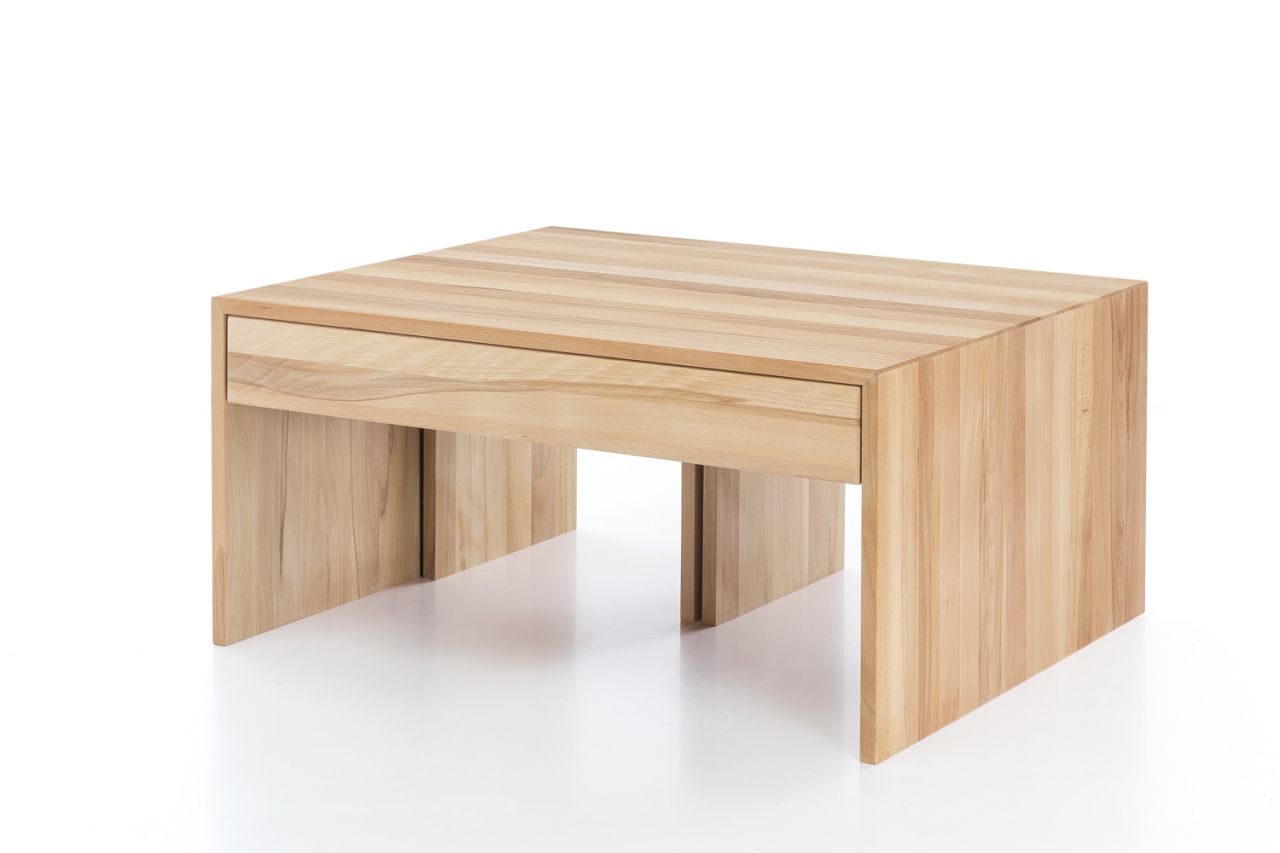 Couchtisch Set DANIEL Kernbuche Massiv 90x75 cm inkl. 2 x Hocker