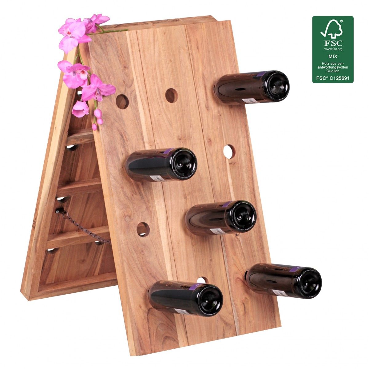 Weinregal Flaschenregal 72 cm für 24 Flaschen Massiv-Holz Akazie