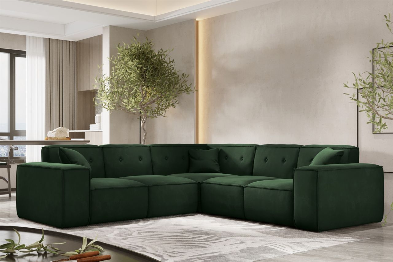Ecksofa Designersofa CESINA in Stoff Opera Velvet Dunkelgrün Seite Universal