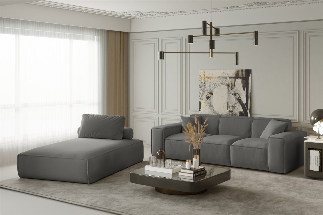 Sofa Set 2-teilig Sezlong und Sofa 3-Sitzer CELES in Stoff Scala Graphitgrau