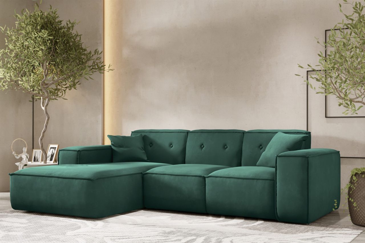 Ecksofa Designersofa CESINA Stoff Opera Velvet Grün Ottomane Links