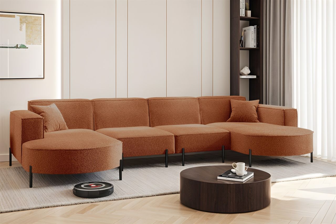 Wohnlandschaft U-Form Sofa VALENCIA XL in Stoff Quelle Ziegelbraun