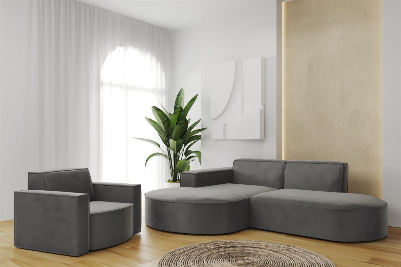 Sofa Set 2-teilig Sessel und Ecksofa PALMA XS Stoff Opera Steel Ottomane Links