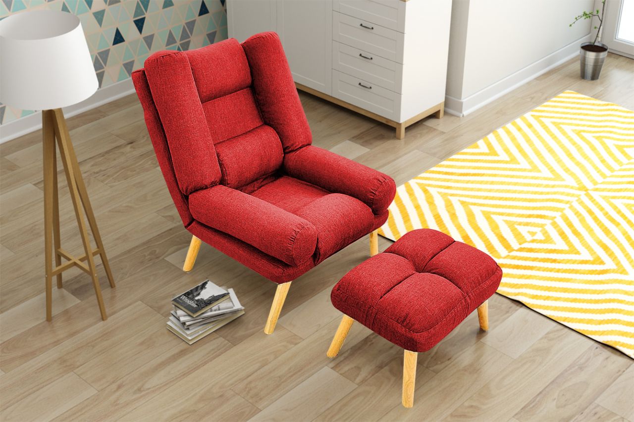 Relaxsessel Sessel VENICE verstellbar in Stoffbezug Rot inkl.Hocker