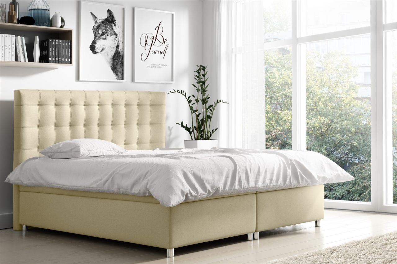 Boxspringbett Schlafzimmerbett ENZO Polyesterstoff Creme 140x200cm