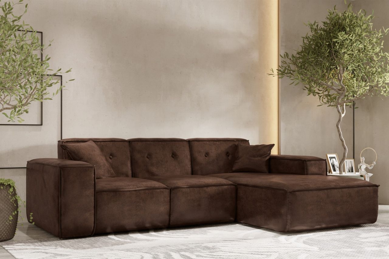 Ecksofa Designersofa CESINA Stoff Gobi (Vintage Look) Dunkelbraun Ottomane Re...