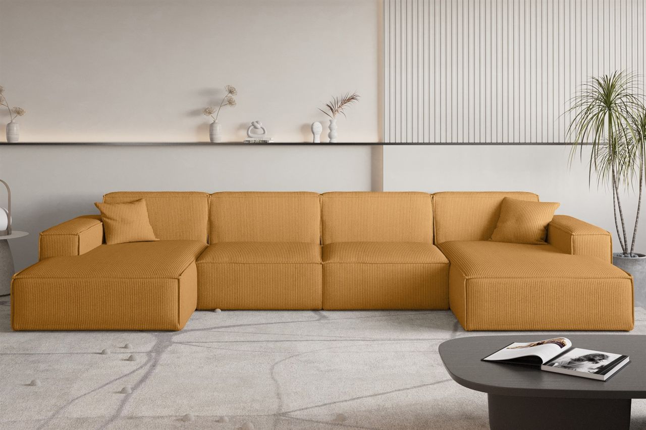 Wohnlandschaft Sofa U-Form CELES PREMIUM in Stoff Scala Senfgelb