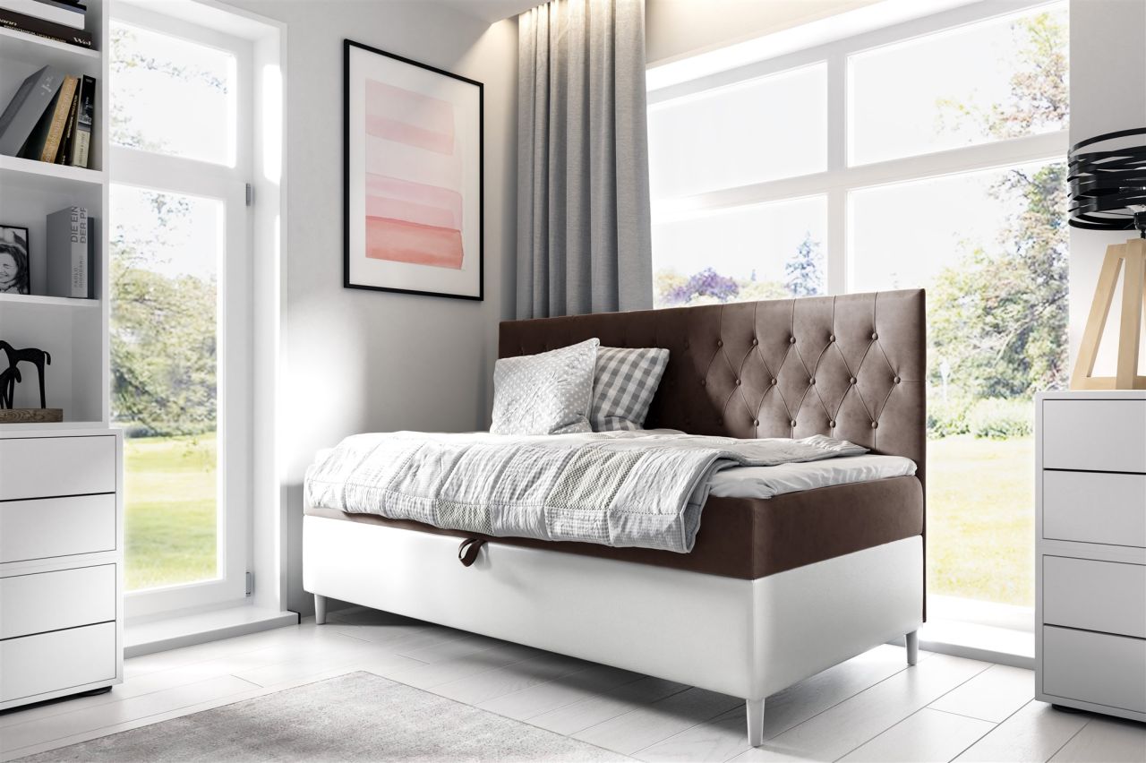 Boxspringbett Gästebett Kinderbett FINJA Nr.2 100x200cm Weiss-Braun