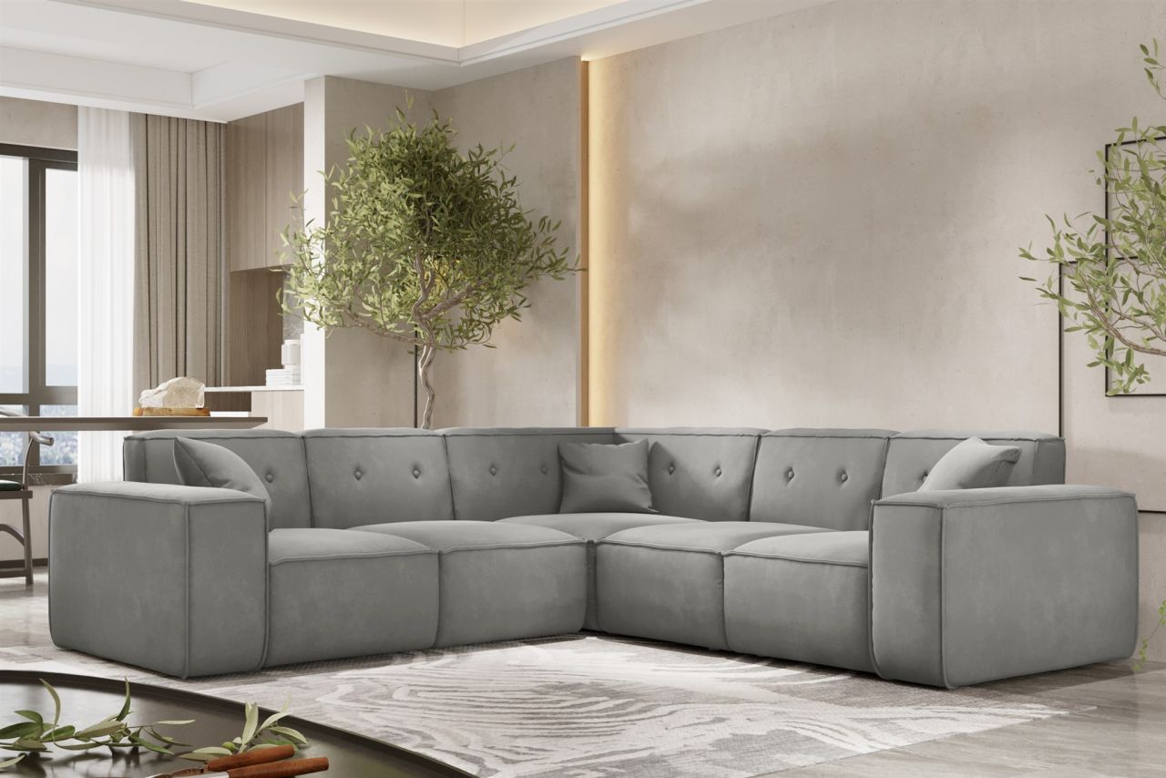 Ecksofa Designersofa CESINA in Stoff Opera Velvet Steingrau Seite Universal