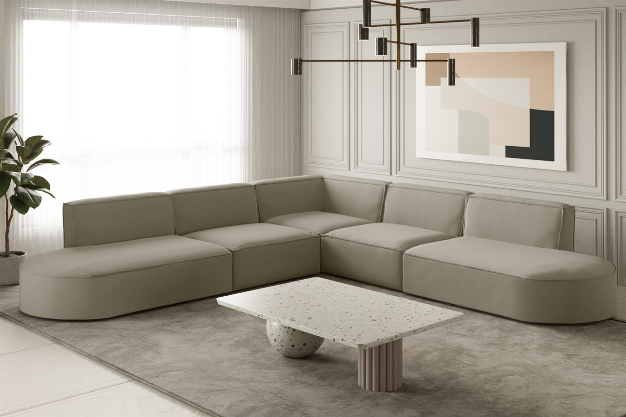 Ecksofa Designersofa PALMA Stoff Opera Velvet Pearl Seite Universal