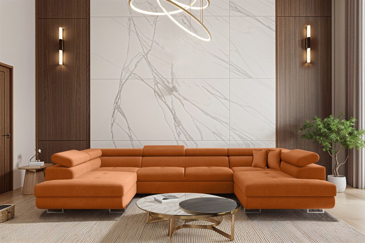 Wohnlandschaft Schlafsofa Sofa CARMELO in Stoff Nova Orange