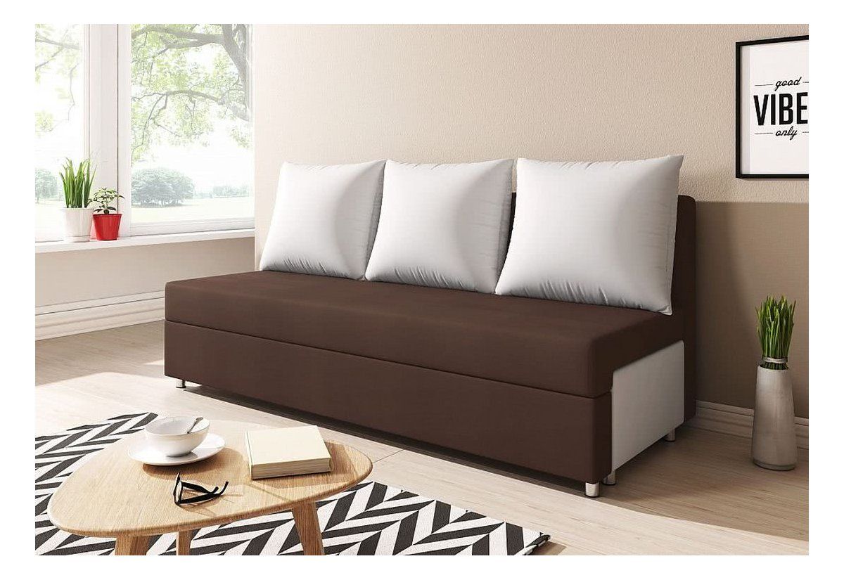 Sofa Schlafsofa inklusive Bettkasten AGNES Braun / Weiss