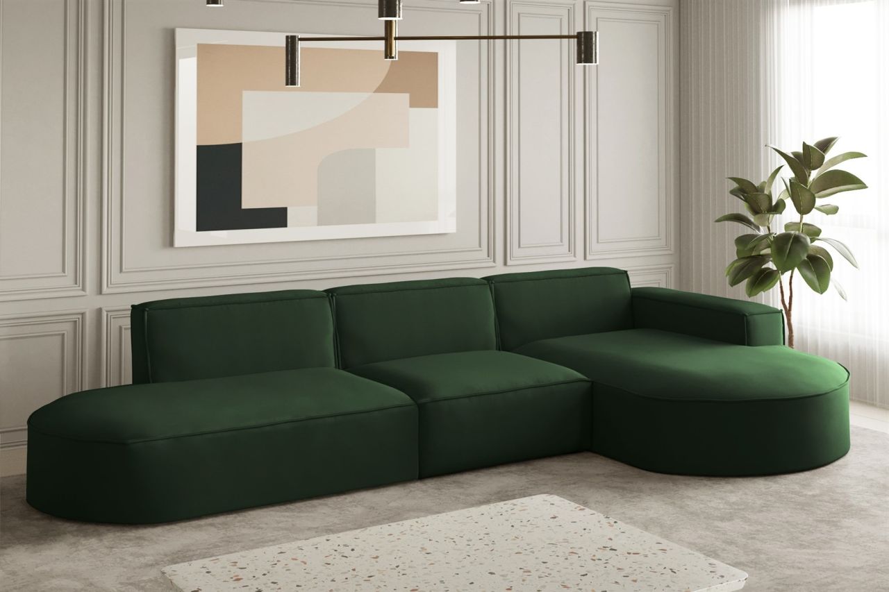 Ecksofa Designersofa PALMA in Stoff Opera Velvet Grün Ottomane Rechts