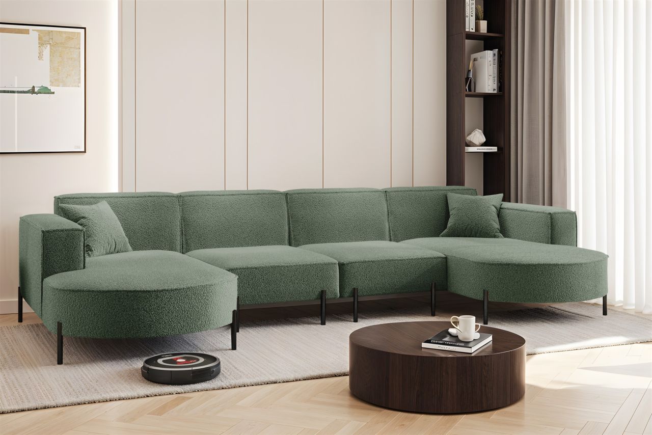 Wohnlandschaft U-Form Sofa VALENCIA XL in Stoff Quelle Grün