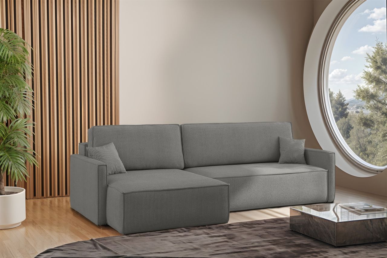 Ecksofa Schlafsofa Sofa LOUIS Stoff Scala Grau Ottomane Links