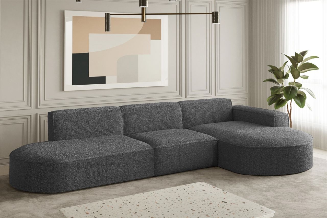 Ecksofa Designersofa PALMA in Stoff Ascot Graphitgrau Ottomane Rechts
