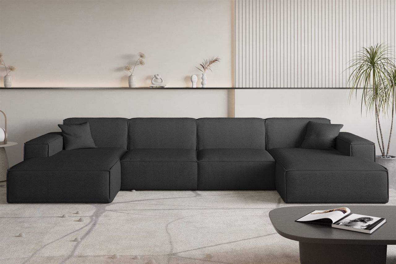Wohnlandschaft Sofa U-Form CELES PREMIUM in Stoff Scala Schwarz